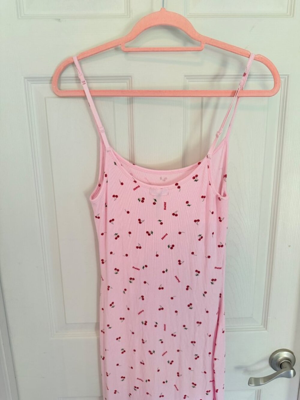 Skims Pink Maxi Length Cherry Print Ribbed Body Con Dress XL - Picture 4 of 6
